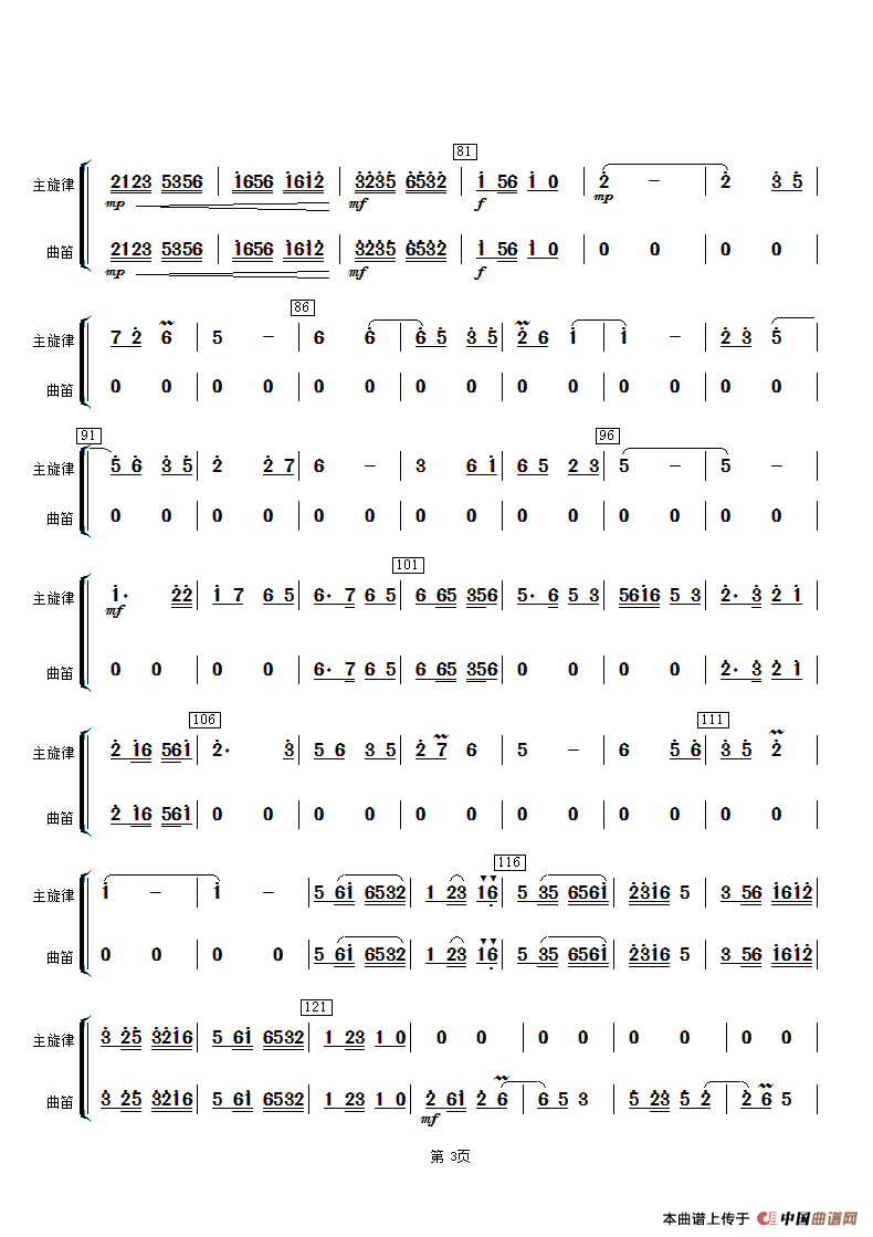 太湖美笛子演奏简谱图片