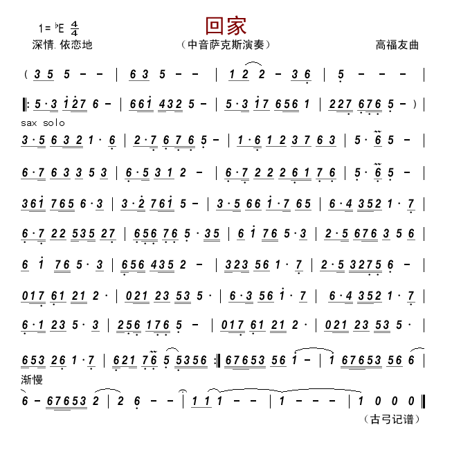 萨克斯回家唱谱教学图片