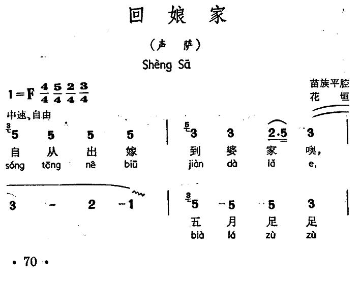 回娘家(声萨,苗族平腔)简谱